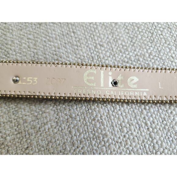 Elite Fresno Womens Western Belt Brown Basket Weave Lucite Polished Stones L - Picture 5 of 6